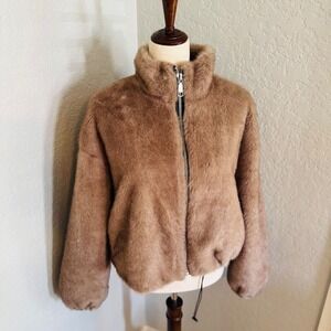 Rebecca Minkoff‎ Faux Fur Crop Jacket, Taupe/Tan, XL, NWT
